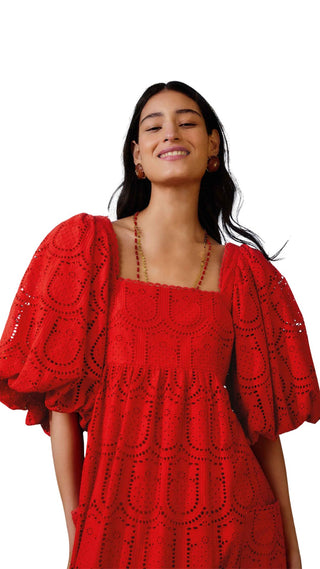 Red Pineapple Eyelet Maxi Dress - Red