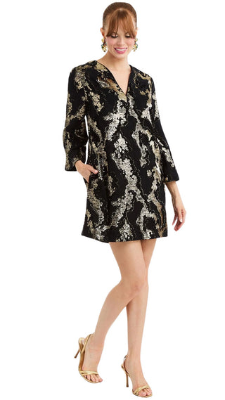 Ines Caftan Mini Dress - Black Gold