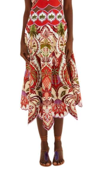 Odara Red Scallops Midi Skirt