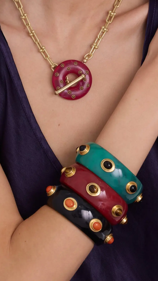 Renee Bangle In Malachite Resin And Black Onyx Stones