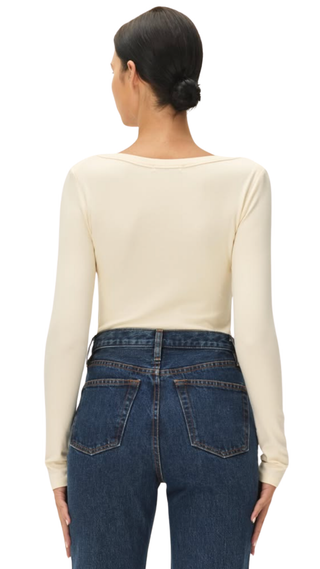 Arlette Long Sleeve Boatneck Top - Cream