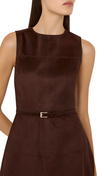 Frankie Suede Belted Midi Dress, Brown
