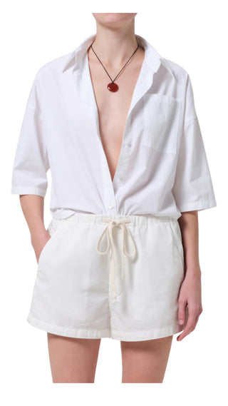 Frances Cropped Cape Button Up in - Optic White
