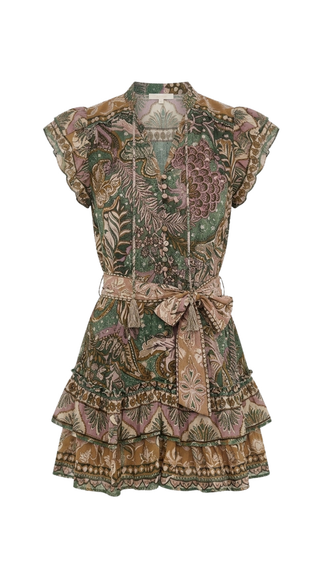 Dotted Foliage Soft Sage Green Mini Dress