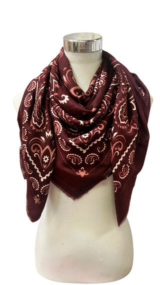 Large Woolen Square Bandana - Bordeaux