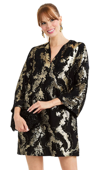 Ines Caftan Mini Dress - Black Gold