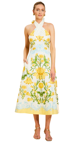 Copacabana Halter Midi Dress, Lemon Verbena
