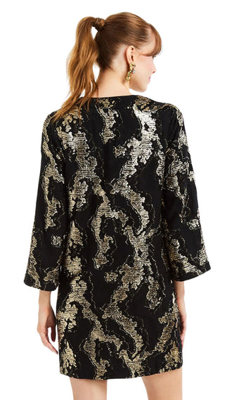 Ines Caftan Mini Dress - Black Gold
