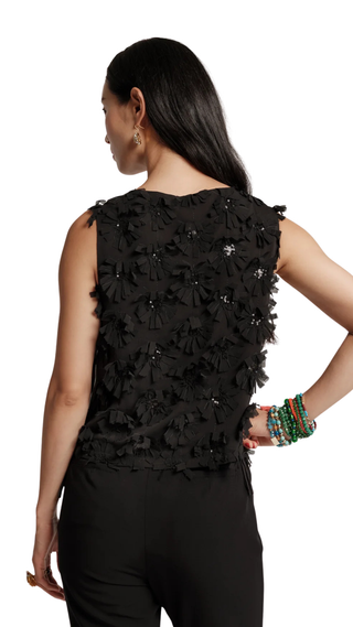 Cheree Shell Daisy Applique, Black