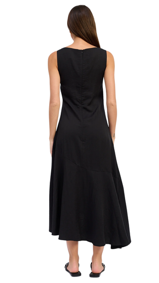 Cara Sleeveless Wrap Knot Asymmetrical Midi Dress En Saison - Black