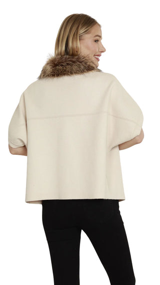 Faux Fur Trim Cardigan - Creme/Chestnut - S/M