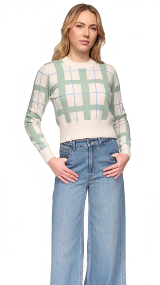 Checkered Crew, Grey Green & Carolina Stripes