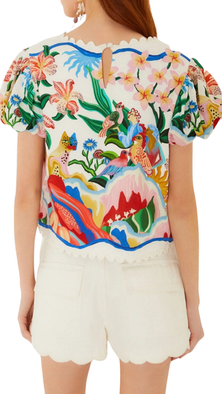 White Canvas Scalloped Shorts