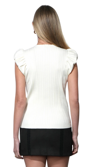 Austen Puff Cap Sleeve Rib Knit Top, Ivory