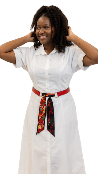 Loop Skinny Scarf Reversible Leather Belt - Red + Black