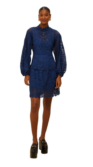 Parrot Garden Guipure Navy Mini Dress - Navy