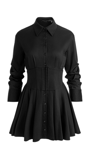 Edie Corset Button Down Mini Dress, Black