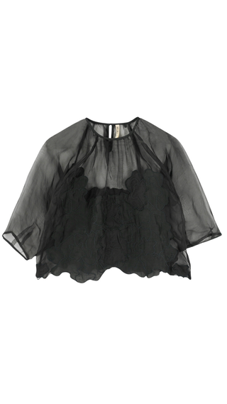 Bari Organza Top, Black Waterlily