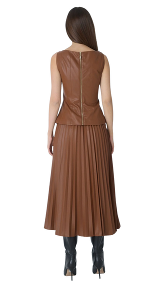 Nia Faux Leather Skirt - Rust