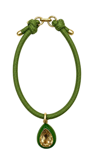 Lena Green Resin And Light Topaz Crystal Pear Drop Necklace