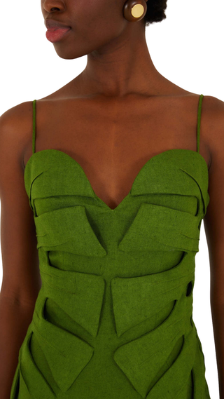 Green Monstera Leaf Sleeveless Maxi Dress