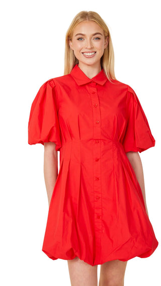 Poplin Balloon Dress - Red