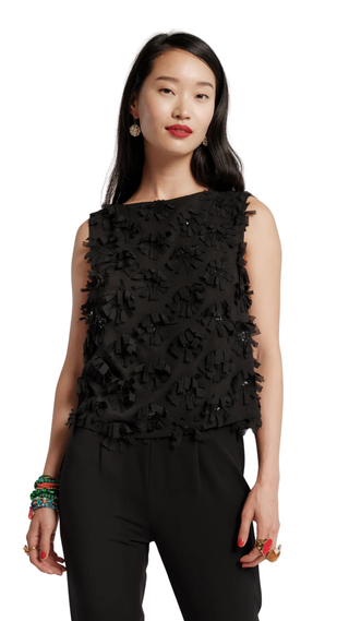 Cheree Shell Daisy Applique, Black