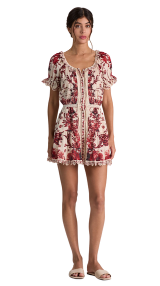 Mclaine Ember Puff Sleeve Button Down Tiered Mini Dress, Orchard Glow