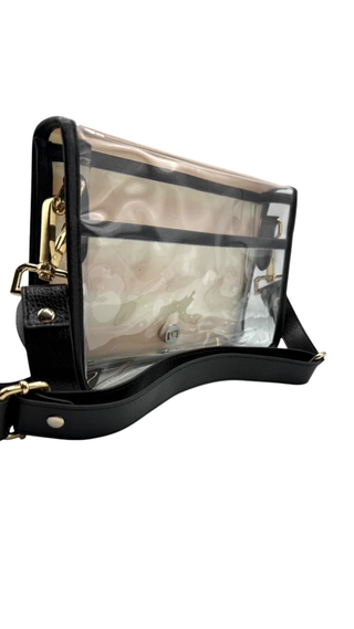 Black and White Thicc Stripe Clear Stadium Bag with Bulldog