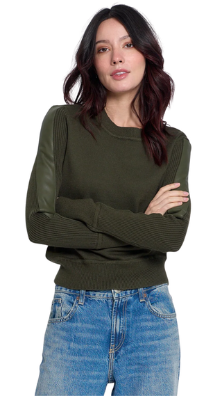 Vesper Vegan Panel Long Sleeve Crew, Olive