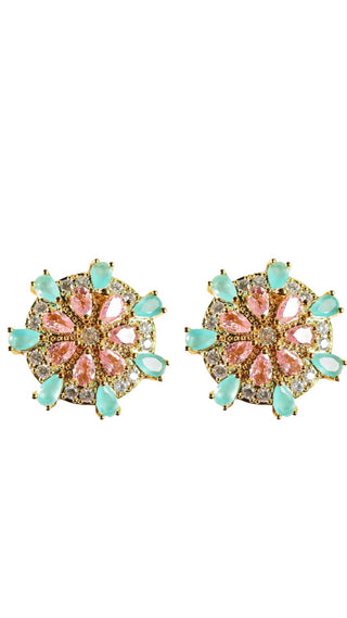 Pink and Turquoise Sparkling sand Dollar Stud Earrings