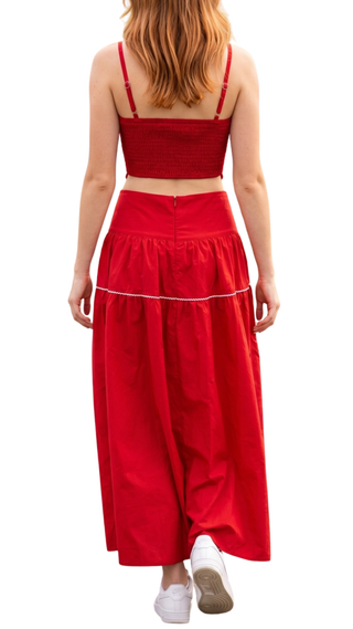 Lace Trimmed Top & Skirt Set - Red/White