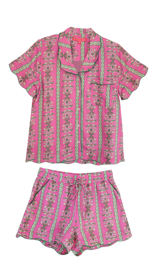 Scalloped Pajama Set - Cabana Stripe Pink