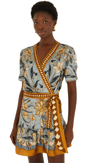 Stained Glass Beauty Wrap Mini Dress, Stained Glass Beauty Soft Blue