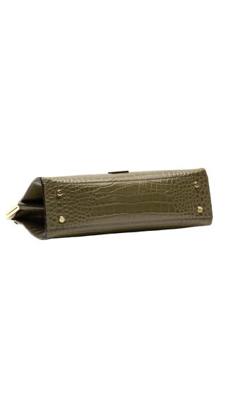 Jackie Frame Bag Croc Embossed Leather - Olive