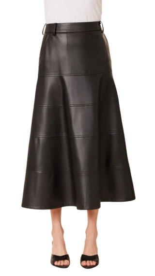 Vegan Leather Full Long Skirt - Black