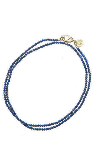 Double Wrap Diamond Cut Beaded Necklace in Lapis