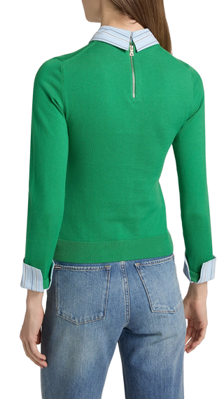 Porla Collared Sweater - Green Apple/Carolina Blue Stripe