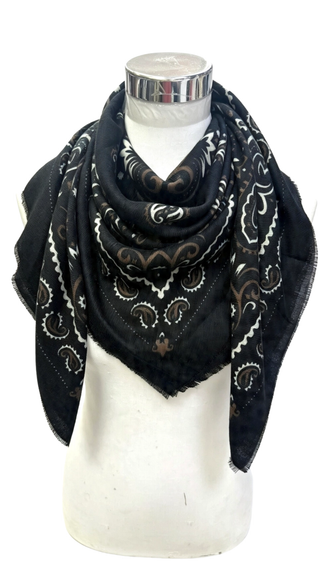 Large Woolen Square Bandana - Black