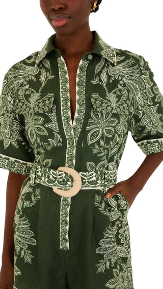 Miranda Dark Green Short Sleeve Romper