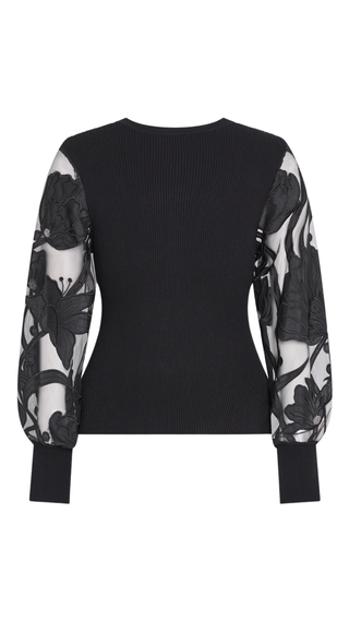 Etta Combo Sleeve Knit Pullover - Black
