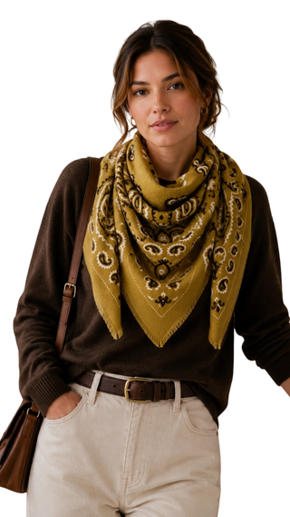 Large Woolen Square Bandana - Jaune