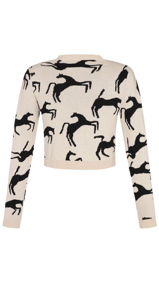 Cardigan Wild Horses - Off White/Black
