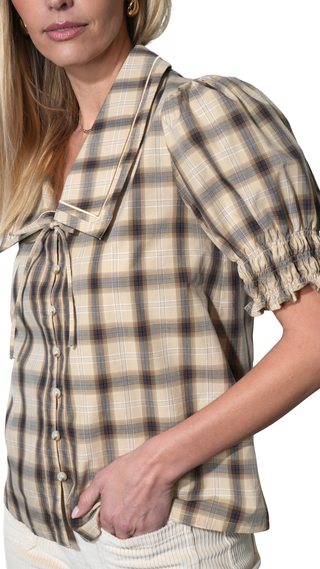 Betty Sailor Collar Plaid Top, Sand Combo