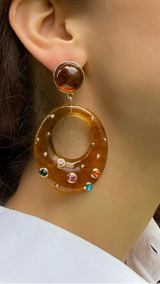 Estelle Studded Tortoise Resin Large Hoop Earrings
