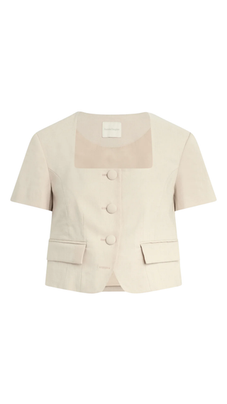 The Mayfair Linen Top - Light Khaki