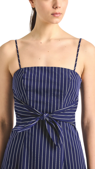 Zandra Striped Shirting Tie Front Dress - Dark Navy Stripe