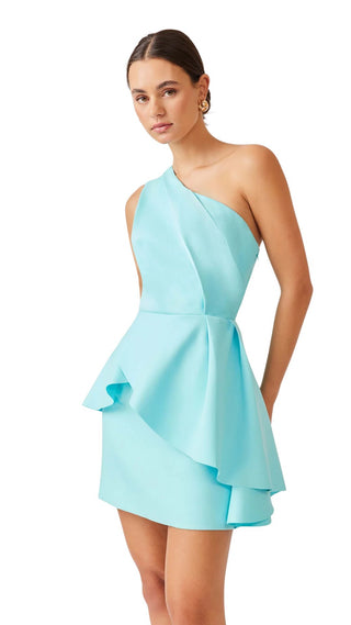 Gabi Asymmetrical Mini Dress - Aqua
