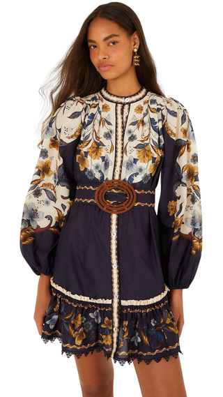 Golden Nature Navy Blue Mini Dress, Golden Nature Navy Blue