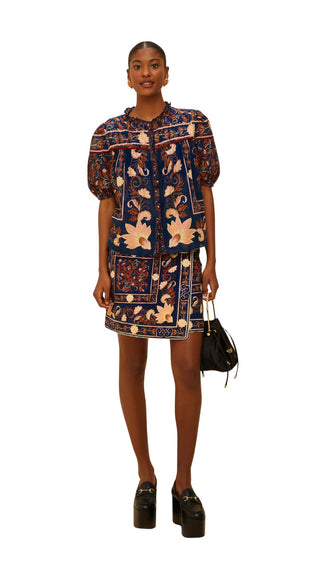 Boho Floral Scarf - Navy